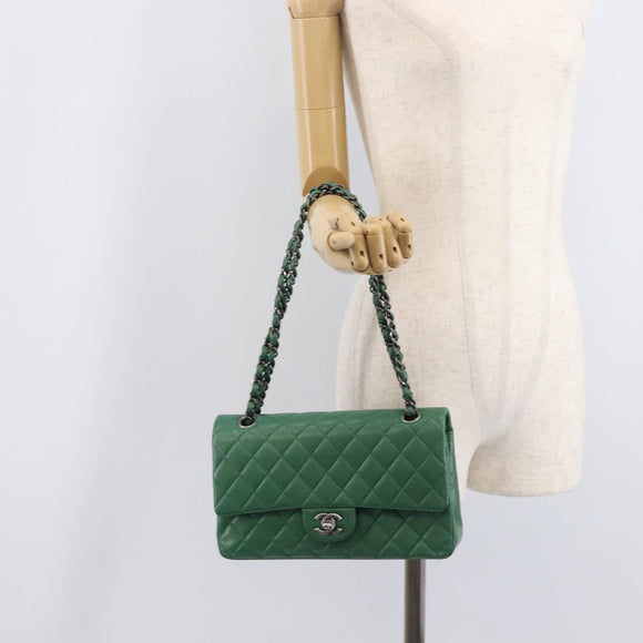 CHANEL Chain Matelasse25 Shoulder Bag Caviar Skin Green Silver CC Auth 210172SAM