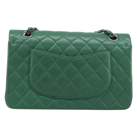 CHANEL Chain Matelasse25 Shoulder Bag Caviar Skin Green Silver CC Auth 210172SAM