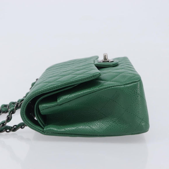 CHANEL Chain Matelasse25 Shoulder Bag Caviar Skin Green Silver CC Auth 210172SAM