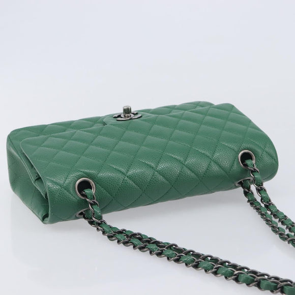 CHANEL Chain Matelasse25 Shoulder Bag Caviar Skin Green Silver CC Auth 210172SAM
