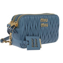 Miu Miu Matelasse Chain Shoulder Bag Leather Gold Light Blue Auth 210176SAM-1