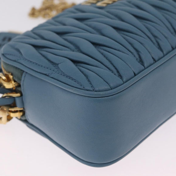 Miu Miu Matelasse Chain Shoulder Bag Leather Gold Light Blue Auth 210176SAM
