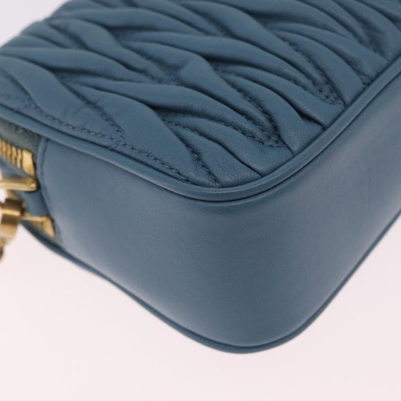Miu Miu Matelasse Chain Shoulder Bag Leather Gold Light Blue Auth 210176SAM