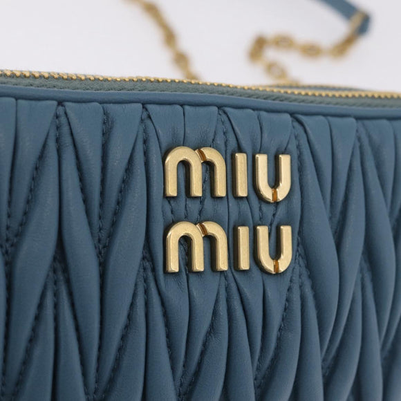 Miu Miu Matelasse Chain Shoulder Bag Leather Gold Light Blue Auth 210176SAM