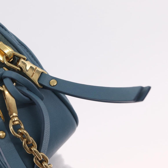 Miu Miu Matelasse Chain Shoulder Bag Leather Gold Light Blue Auth 210176SAM