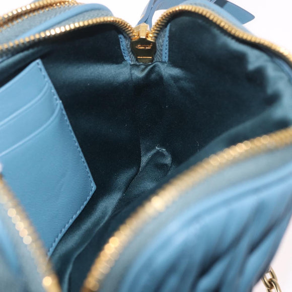 Miu Miu Matelasse Chain Shoulder Bag Leather Gold Light Blue Auth 210176SAM