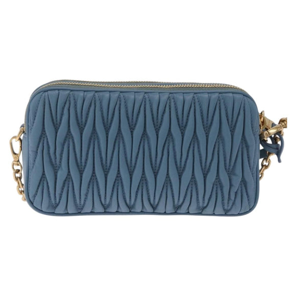 Miu Miu Matelasse Chain Shoulder Bag Leather Gold Light Blue Auth 210176SAM