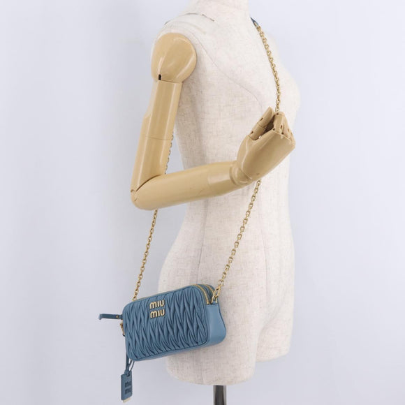 Miu Miu Matelasse Chain Shoulder Bag Leather Gold Light Blue Auth 210176SAM