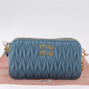 Miu Miu Matelasse Chain Shoulder Bag Leather Gold Light Blue Auth 210176SAM-31