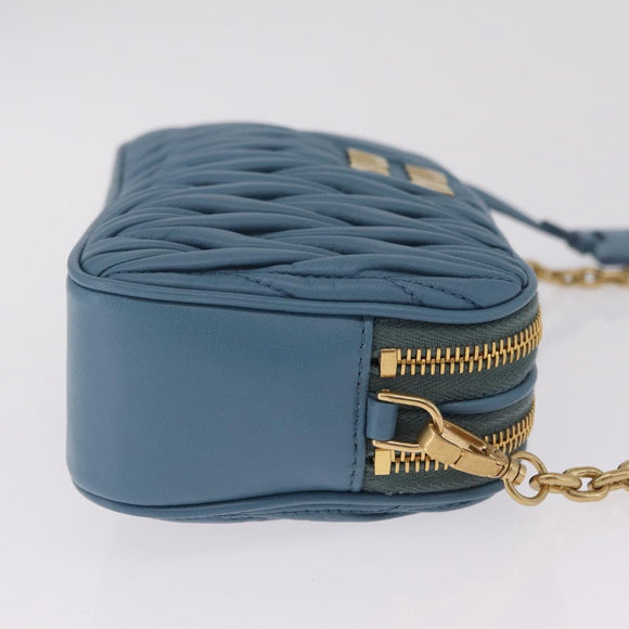 Miu Miu Matelasse Chain Shoulder Bag Leather Gold Light Blue Auth 210176SAM