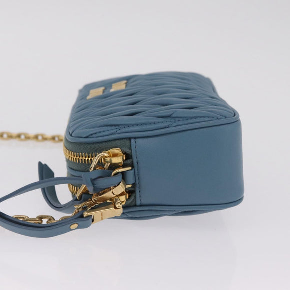 Miu Miu Matelasse Chain Shoulder Bag Leather Gold Light Blue Auth 210176SAM