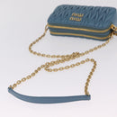 Miu Miu Matelasse Chain Shoulder Bag Leather Gold Light Blue Auth 210176SAM-7