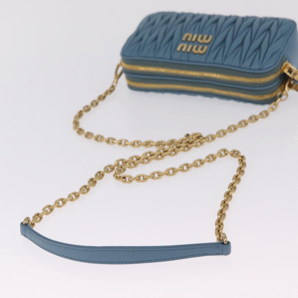 Miu Miu Matelasse Chain Shoulder Bag Leather Gold Light Blue Auth 210176SAM