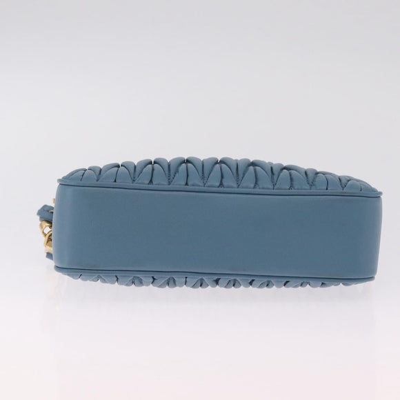 Miu Miu Matelasse Chain Shoulder Bag Leather Gold Light Blue Auth 210176SAM