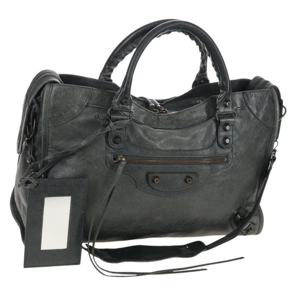 Balenciaga The City Hand Bag Leather 2way Green 115748 Auth 210178V