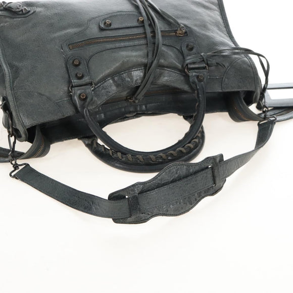 Balenciaga The City Hand Bag Leather 2way Green 115748 Auth 210178V