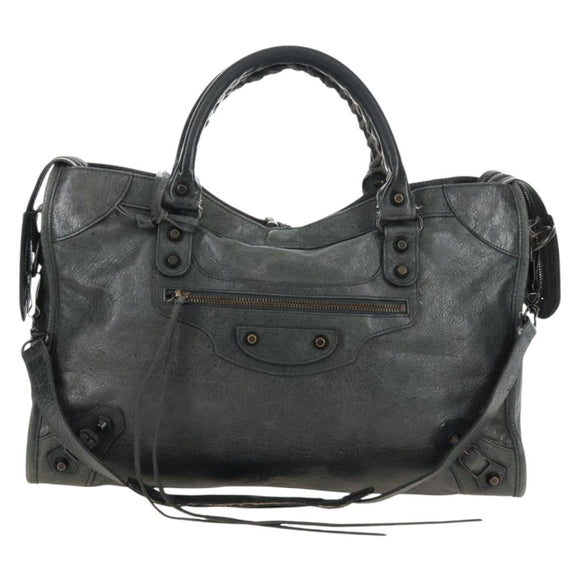 Balenciaga The City Hand Bag Leather 2way Green 115748 Auth 210178V