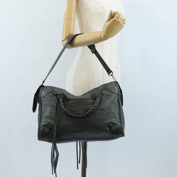 Balenciaga The City Hand Bag Leather 2way Green 115748 Auth 210178V