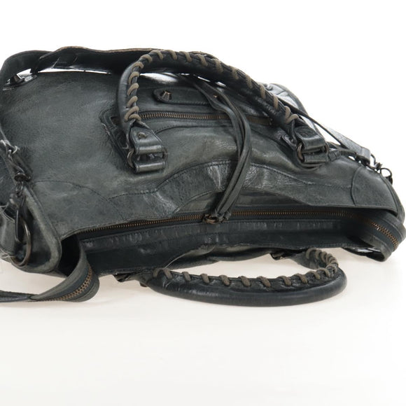 Balenciaga The City Hand Bag Leather 2way Green 115748 Auth 210178V