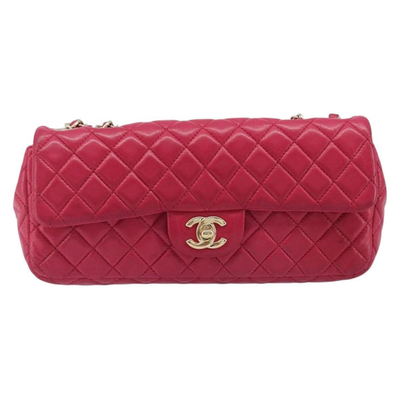 CHANEL Matelasse25 Chain Shoulder Bag Lamb Skin Pink Gold CC Auth 210180M