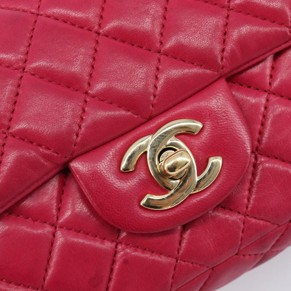 CHANEL Matelasse25 Chain Shoulder Bag Lamb Skin Pink Gold CC Auth 210180M