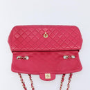 CHANEL Matelasse25 Chain Shoulder Bag Lamb Skin Pink Gold CC Auth 210180M-21