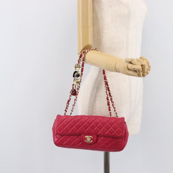 CHANEL Matelasse25 Chain Shoulder Bag Lamb Skin Pink Gold CC Auth 210180M