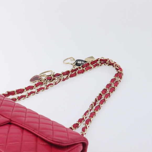 CHANEL Matelasse25 Chain Shoulder Bag Lamb Skin Pink Gold CC Auth 210180M