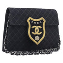 CHANEL Matelasse Chain Shoulder Bag Canvas Black Silver CC Auth 210182SAM-1