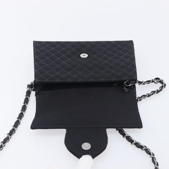 CHANEL Matelasse Chain Shoulder Bag Canvas Black Silver CC Auth 210182SAM