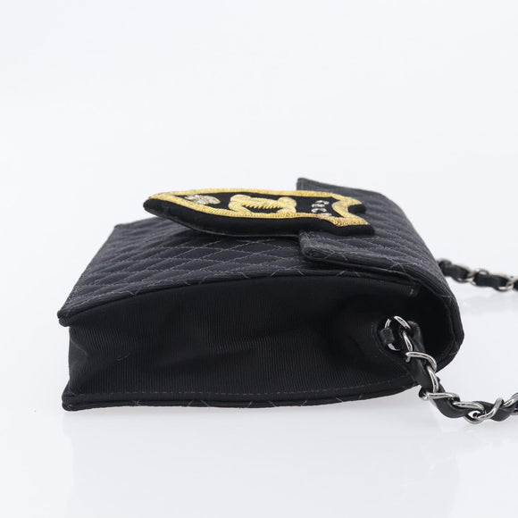 CHANEL Matelasse Chain Shoulder Bag Canvas Black Silver CC Auth 210182SAM