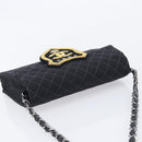 CHANEL Matelasse Chain Shoulder Bag Canvas Black Silver CC Auth 210182SAM-6