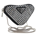 PRADA Triangle Chain Shoulder Pouch Satin Black Silver Auth 210184M-1