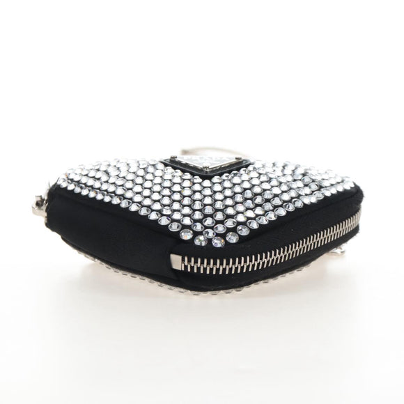 PRADA Triangle Chain Shoulder Pouch Satin Black Silver Auth 210184M