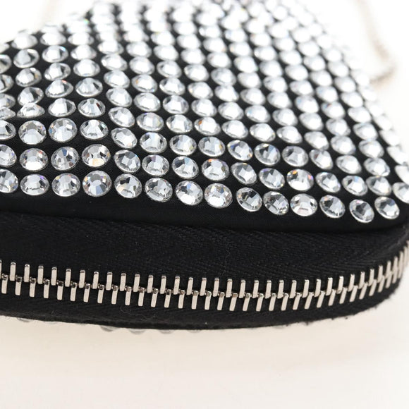 PRADA Triangle Chain Shoulder Pouch Satin Black Silver Auth 210184M