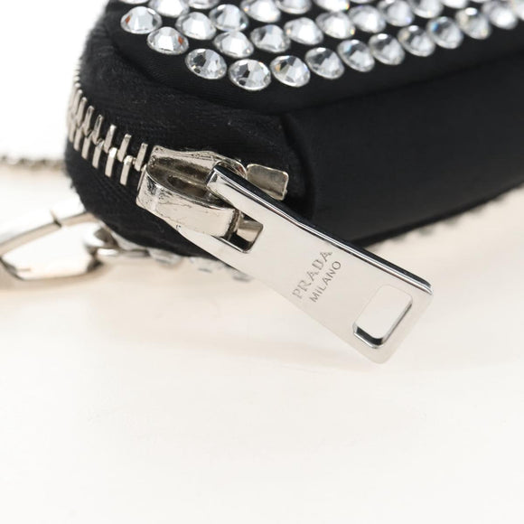 PRADA Triangle Chain Shoulder Pouch Satin Black Silver Auth 210184M
