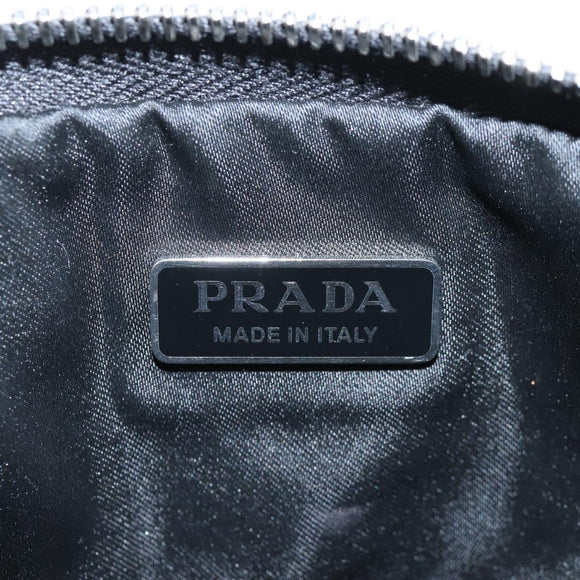 PRADA Triangle Chain Shoulder Pouch Satin Black Silver Auth 210184M