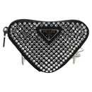 PRADA Triangle Chain Shoulder Pouch Satin Black Silver Auth 210184M-13