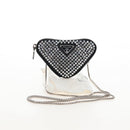 PRADA Triangle Chain Shoulder Pouch Satin Black Silver Auth 210184M-12