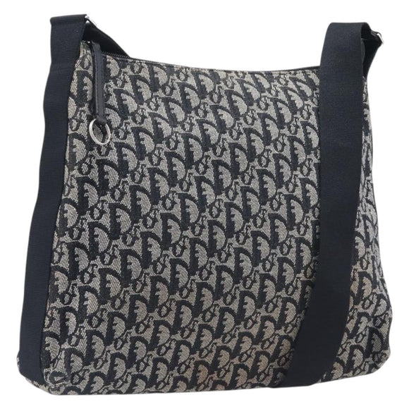 Christian Dior Trotter Canvas Oblique Shoulder Bag Navy Silver Auth 210185A