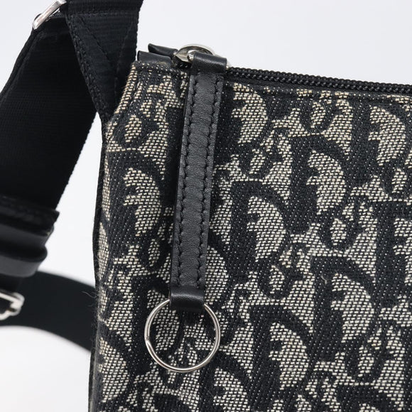 Christian Dior Trotter Canvas Oblique Shoulder Bag Navy Silver Auth 210185A