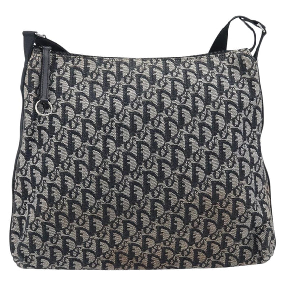 Christian Dior Trotter Canvas Oblique Shoulder Bag Navy Silver Auth 210185A