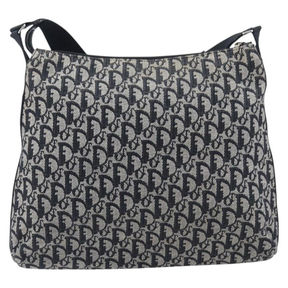 Christian Dior Trotter Canvas Oblique Shoulder Bag Navy Silver Auth 210185A