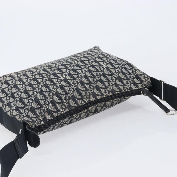Christian Dior Trotter Canvas Oblique Shoulder Bag Navy Silver Auth 210185A