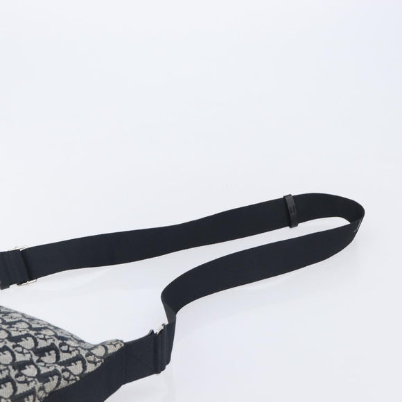 Christian Dior Trotter Canvas Oblique Shoulder Bag Navy Silver Auth 210185A