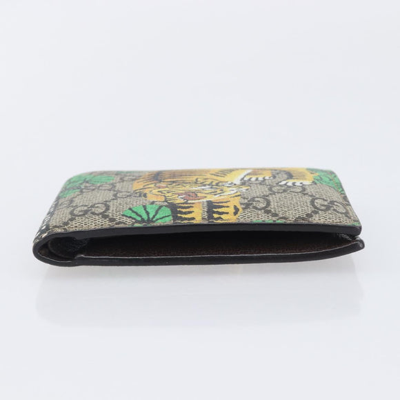 GUCCI GG Supreme Bengal Compact Wallet PVC Beige Auth 210186V