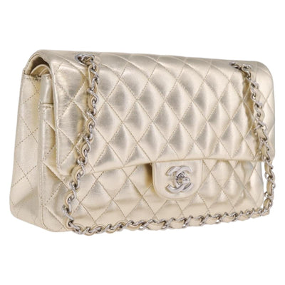 CHANEL Matelasse25 Chain Shoulder Bag Lamb Skin Mocha Gold CC Auth 210187SM