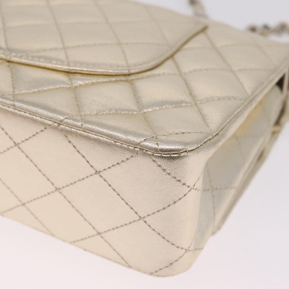CHANEL Matelasse25 Chain Shoulder Bag Lamb Skin Mocha Gold CC Auth 210187SM