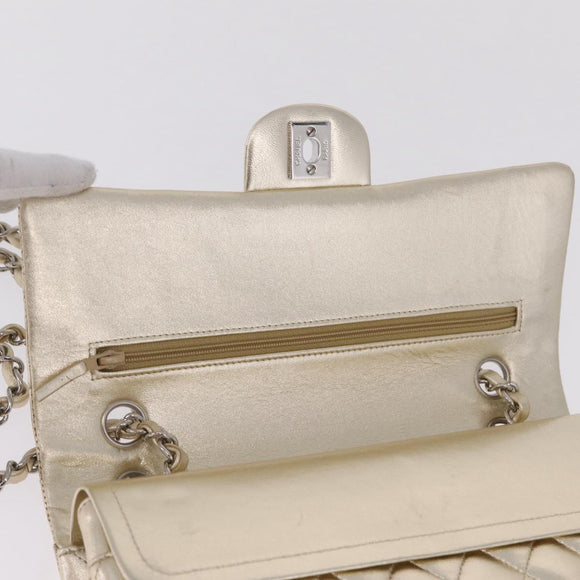 CHANEL Matelasse25 Chain Shoulder Bag Lamb Skin Mocha Gold CC Auth 210187SM