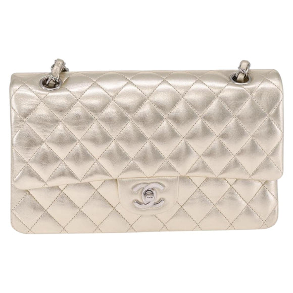CHANEL Matelasse25 Chain Shoulder Bag Lamb Skin Mocha Gold CC Auth 210187SM
